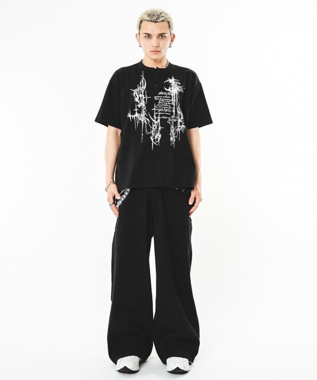 WEGO 【ユニセックス着用ITEM】ハトメバッククロスモチーフパンツ ブラック