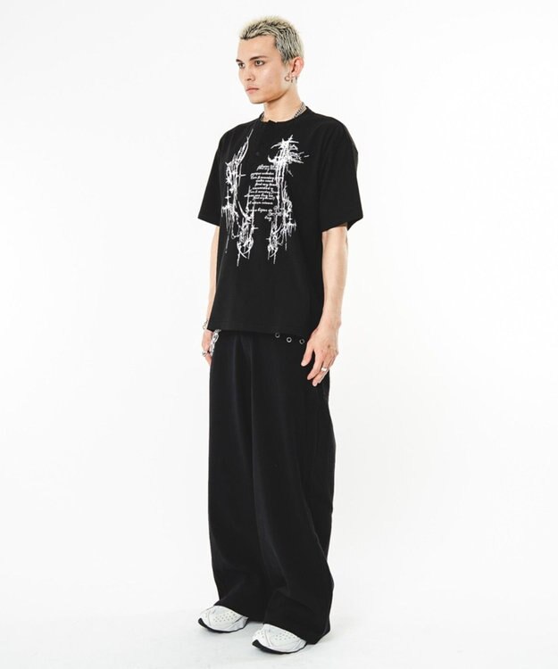 WEGO 【ユニセックス着用ITEM】ハトメバッククロスモチーフパンツ ブラック