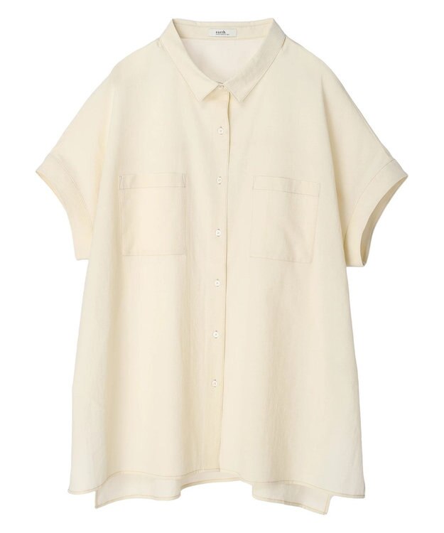 earth music&ecology 配色ステッチＢＩＧシャツ Ivory