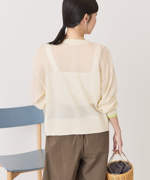 AMERICAN HOLIC シアー配色ニットカーディガン Ivory