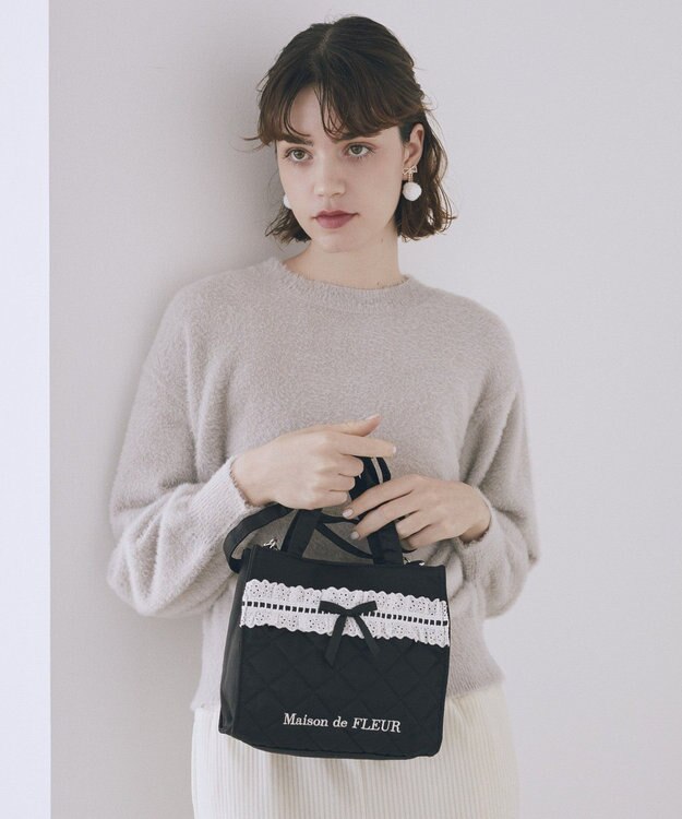 Maison de FLEUR コットンフリル2Wayトートバッグ Black