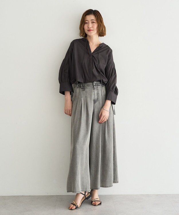 YECCA VECCA バイオ加工ヴィンテージデニムワイドパンツ Gray