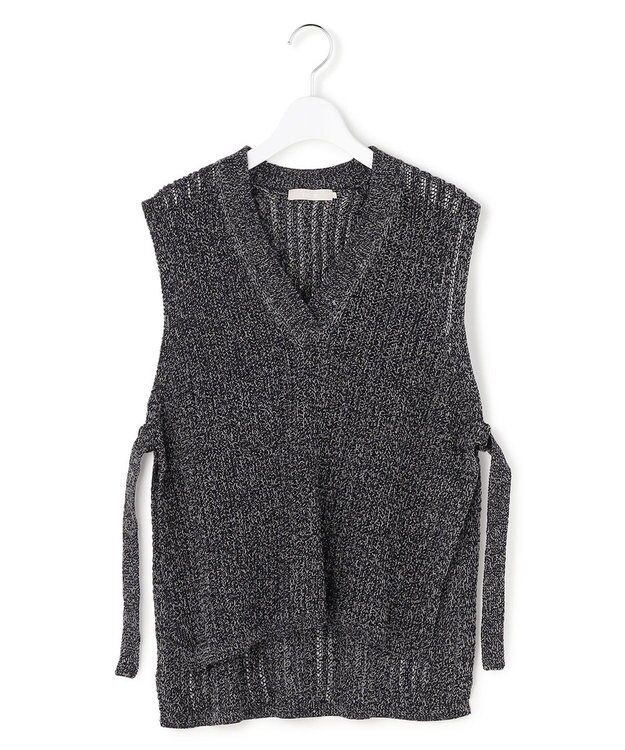 ICB L コットンツイスター ニットベスト ブラック×オフホワイトミックス