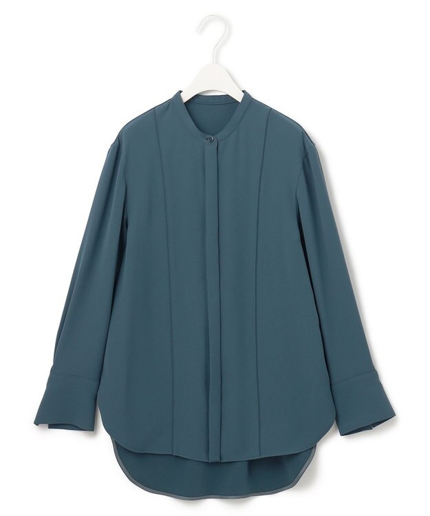 ICB 【WEB限定カラーあり・洗える】 ライトダブルクロス バンドカラーシャツ ダルブルー系