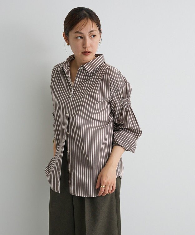 CRAFT STANDARD BOUTIQUE バックデザインレギュラーカラーシャツ Stripe Brown