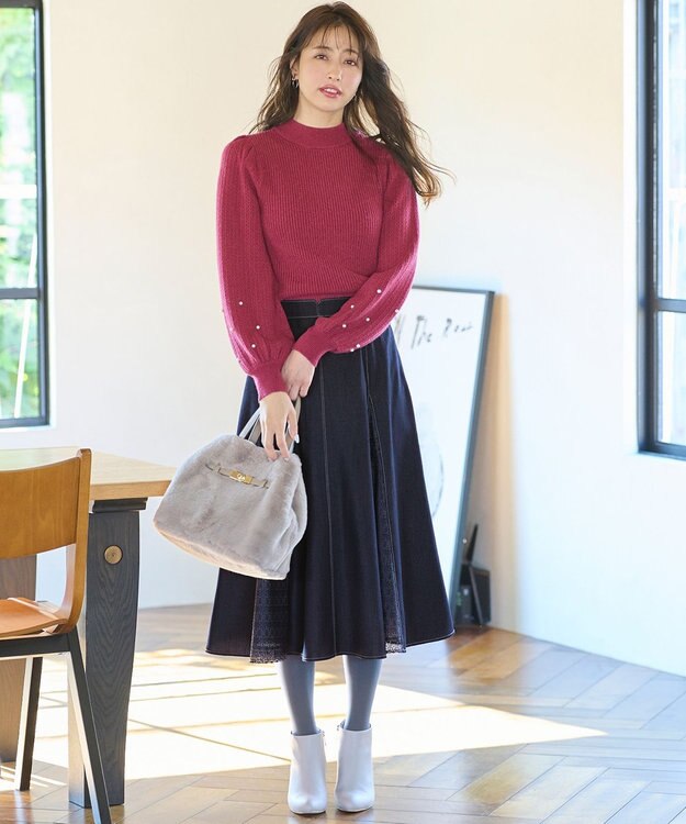 ANY SIS 【Oggi1月号掲載】モックネック袖パール調 ニット ローズピンク