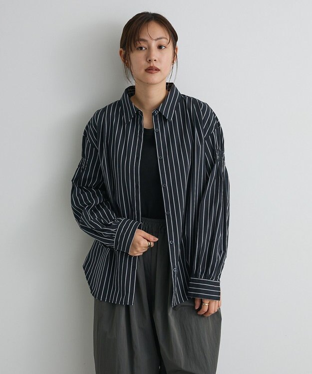 CRAFT STANDARD BOUTIQUE バックデザインレギュラーカラーシャツ Stripe Navy