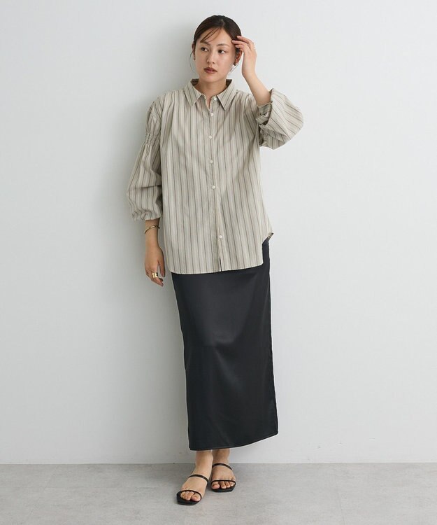 CRAFT STANDARD BOUTIQUE バックデザインレギュラーカラーシャツ Stripe Beige