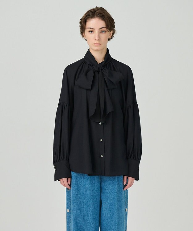 GRACE CONTINENTAL タイ付ギャザーシャツ ブラック