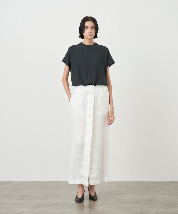 ATON GARMENT DYED LINEN SATIN | ペンシルスカート WHITE