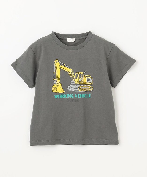 ANY KIDS 車プリント 半袖Tシャツ チャコール（ショベルカー）
