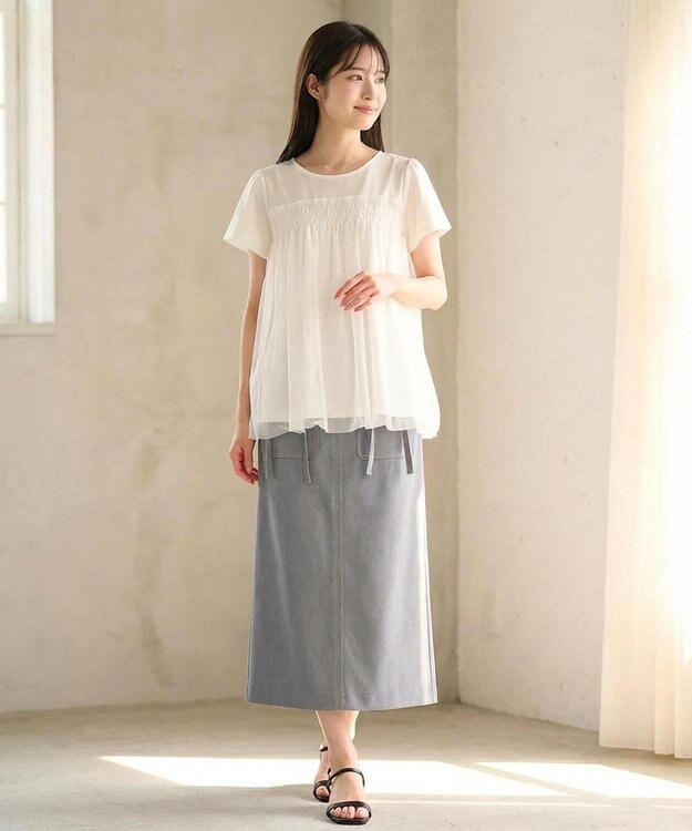 Feroux 【汗ジミが目立たない・洗える】バルーンチュール Tシャツ ホワイト系