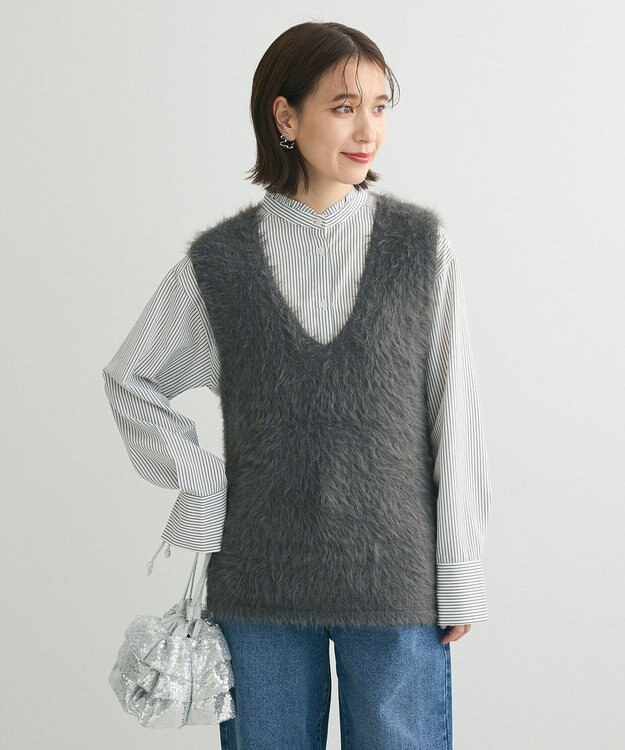 Green Parks ・Ｐｅｔｉｔ　Ｆｌｅｕｒ　シャギーＶネックベスト Charcoal Gray