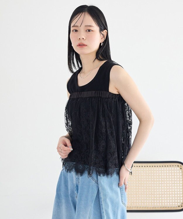 earth music&ecology レースレイヤードスカート Black
