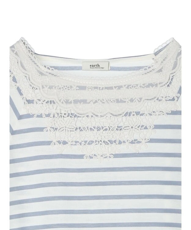 earth music&ecology 襟レースボーダーポンチョ Sax