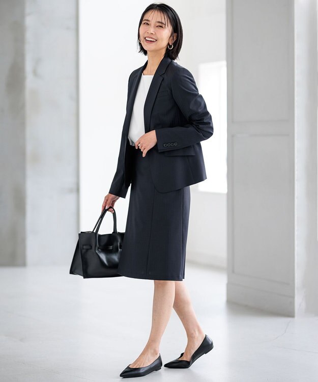 23区 S 【新色追加/セットアップ対応】ラフィーネウール 一つ釦 ジャケット ネイビーストライプ