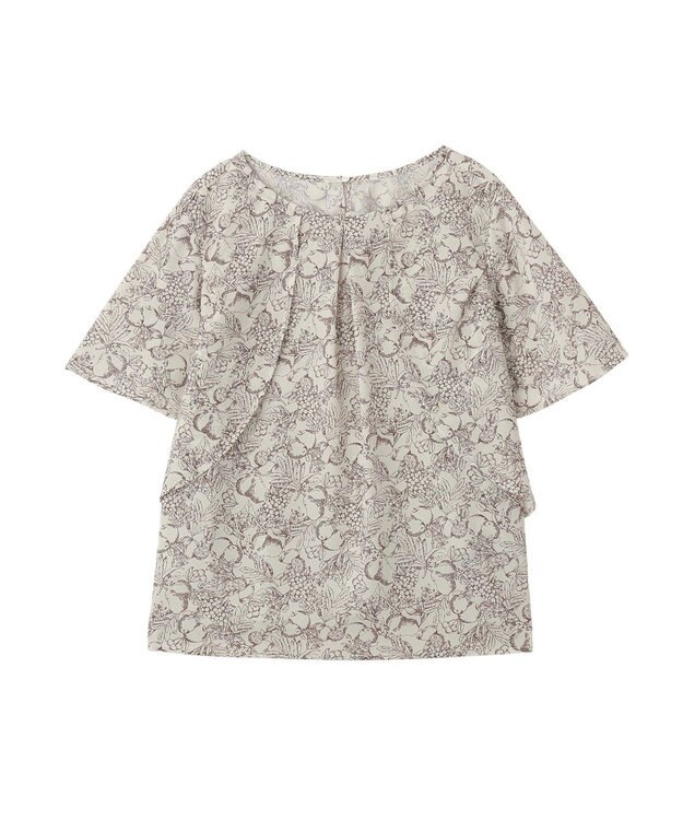 YECCA VECCA ラインフルーツ柄ラッフルブラウス Beige