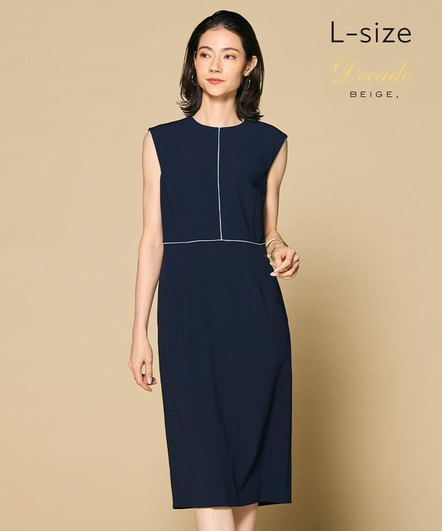 BEIGE， 【洗える・L-size】CINDY / クルーネックドレス Navy × White