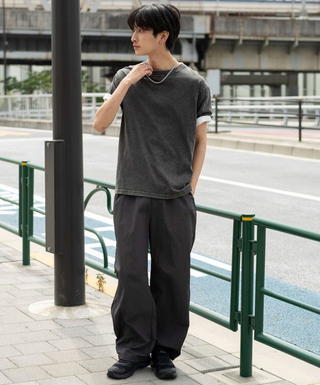 WEGO 【ウエストゴム/MLサイズ展開】ナイロンイージーパンツ ブラック中濃色