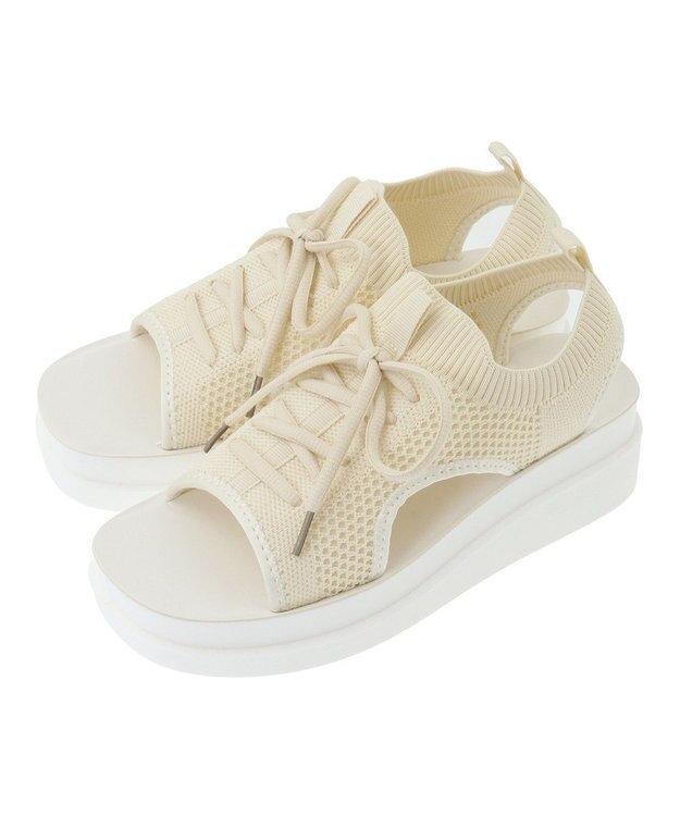 Green Parks ＲＵＰＩＳ．インジェクションニットレースアップサンダル Ivory