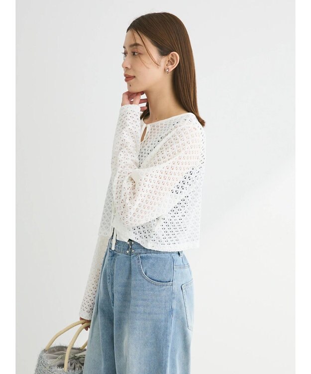 Green Parks ・ＥＬＥＮＣＡＲＥ　ＤＵＥ　２ｗａｙメッシュカーディガン Off White