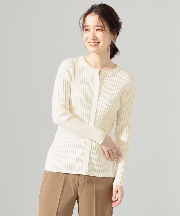 SHARE PARK LADIES リブクルーネックカーディガン オフ