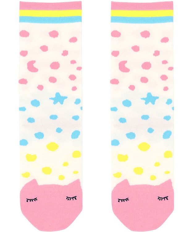 tsumori chisato SLEEP ソックス　星柄・ドット柄　ネコ顔　/ワコール　UEY516 ホワイト