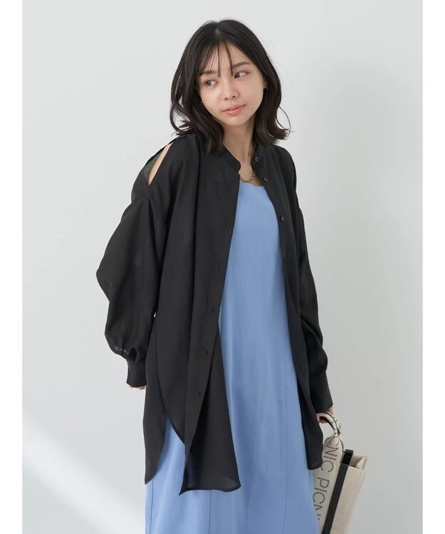 earth music&ecology ショルダースリットシャツ Black