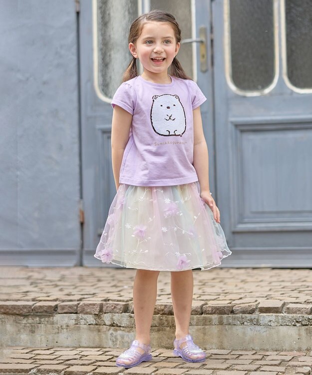 ANY KIDS 【WEB限定/すみっコぐらし】ミラクルスパンコールTシャツ ラベンダー(ねこ・しろくま)