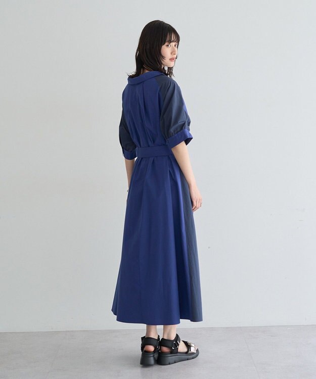 YECCA VECCA ベルト付きスキッパーシャツワンピース Blue