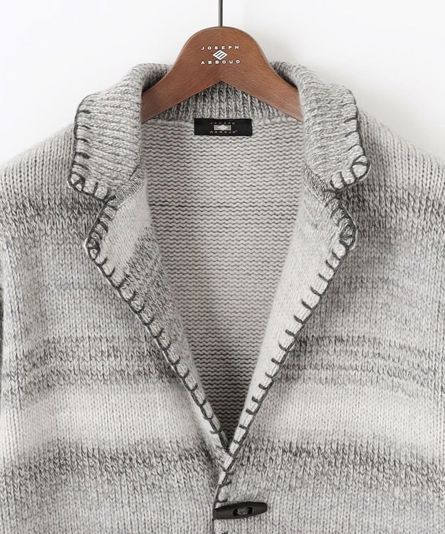 JOSEPH ABBOUD 【キングサイズ・インポート素材/アルパカブレンド/軽い】アルパカブレンドかすりボーダー ニット ジャケット ライトグレー系2