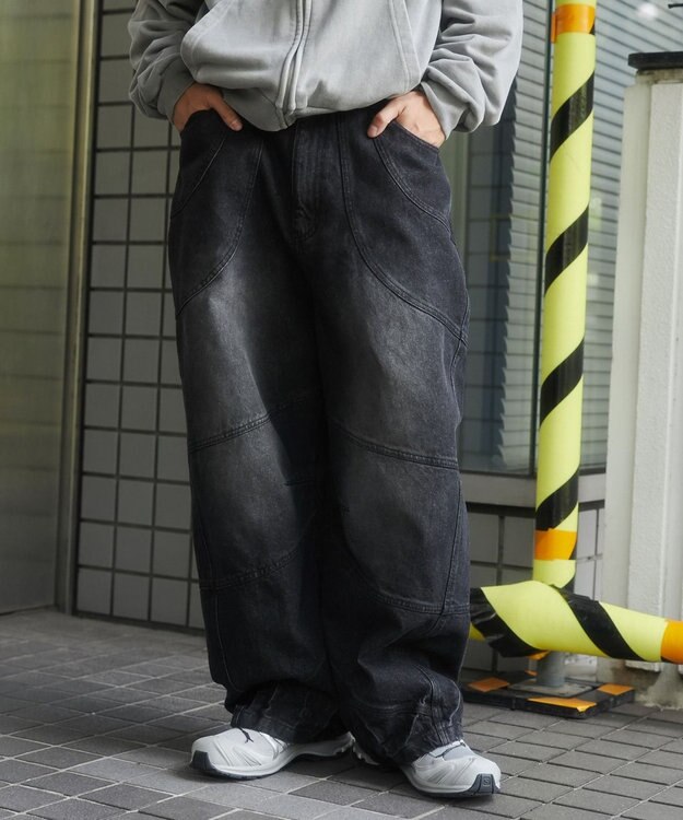 WEGO スーパービッグバレルレッグデニムパンツ ブラックその他