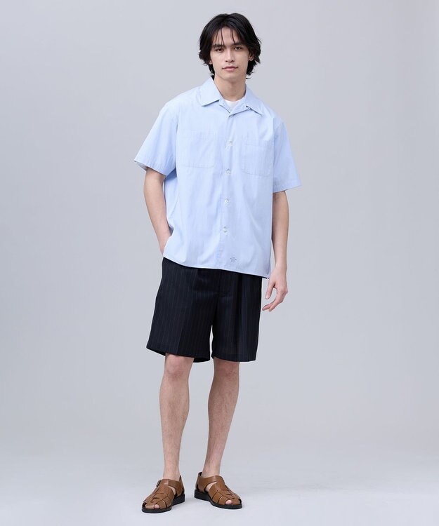 J.PRESS MEN 【J.PRESS ORIGINALS】Broad Stripe Open Half Sleeve Shirt / Baggy-Fit サックスブルー系1