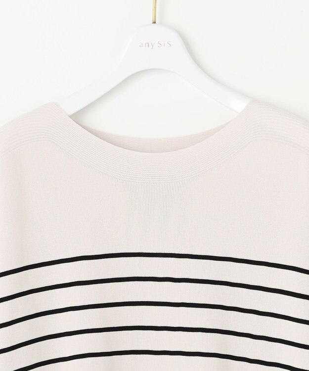 ANY SIS 【接触冷感・UVカット・洗える】ビューティクールボートネック プルオーバー ライトベージュ×ブラック
