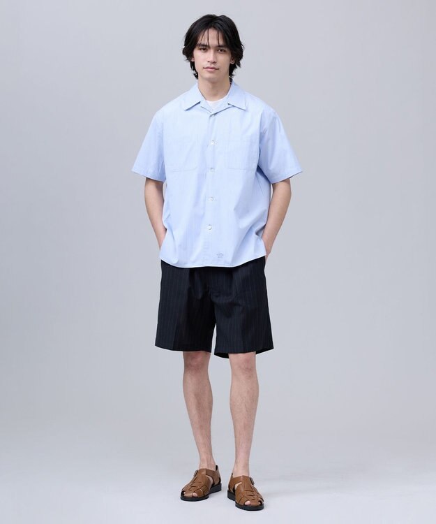 J.PRESS MEN 【J.PRESS ORIGINALS】Broad Stripe Open Half Sleeve Shirt / Baggy-Fit サックスブルー系1