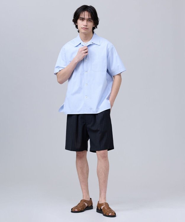 J.PRESS MEN 【J.PRESS ORIGINALS】Broad Stripe Open Half Sleeve Shirt / Baggy-Fit サックスブルー系1