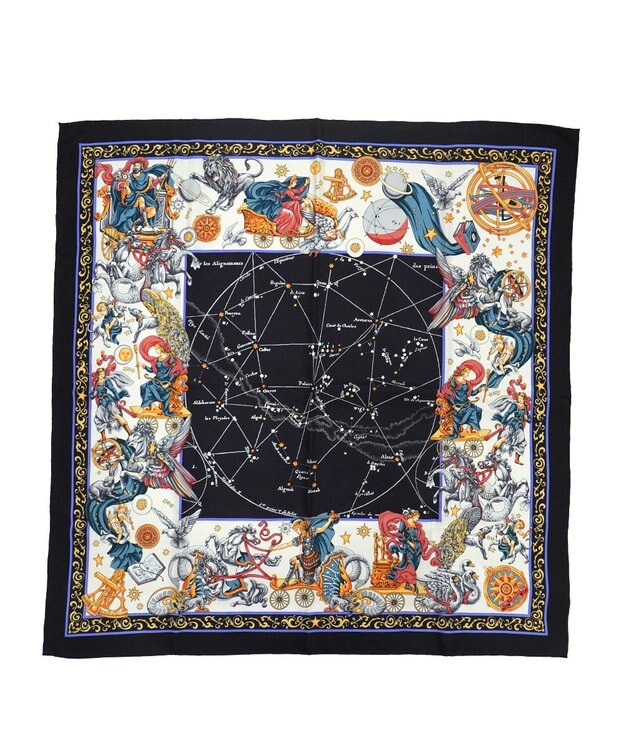 Marca ＜新柄！＞【伝統横濱スカーフ】星の神話 大判 シルクツイル スカーフ ブラック
