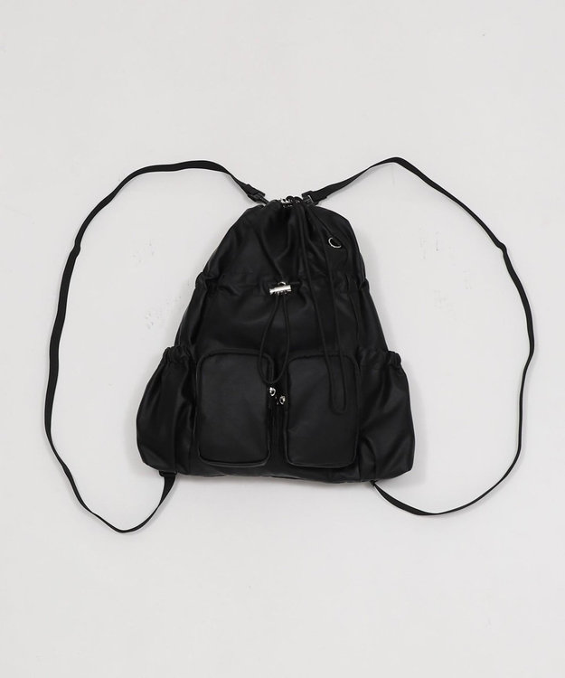 WEGO 【ユニセックス着用ITEM】2ポケットPUドロストナップサック ブラック