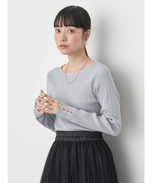 earth music&ecology ランダムリブパールニットプルオーバー Sax