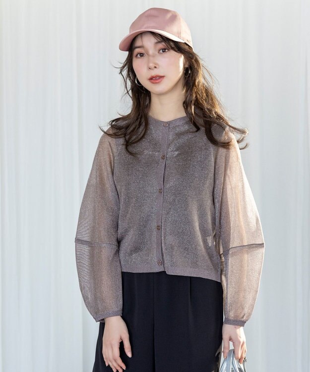 ANY SIS 【洗える】シアーランタンスリーブ カーディガン モカ