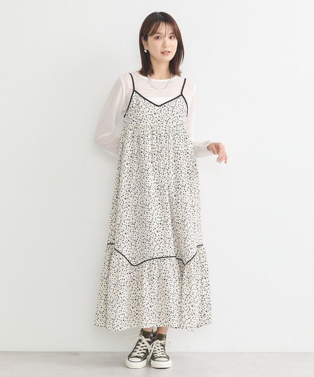 earth music&ecology 切替パイピングフラワーキャミワンピース Ivory