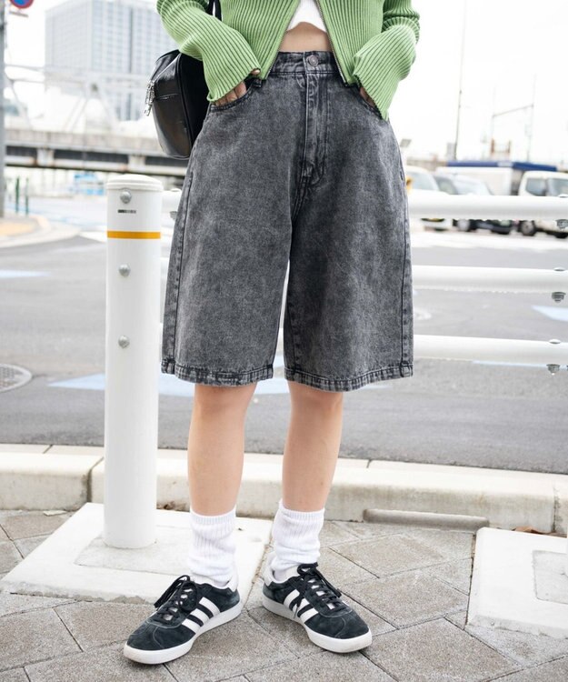 WEGO 【新色追加】ヴィンテージウォッシュデニムハーフパンツ ブラックその他