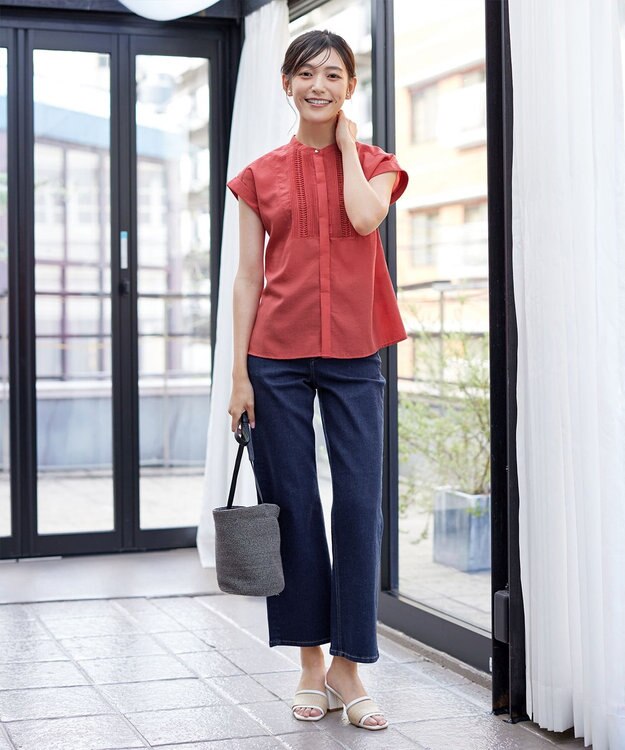 Tiaclasse 【洗える】フレンチスリーブピンタックブラウス オレンジ