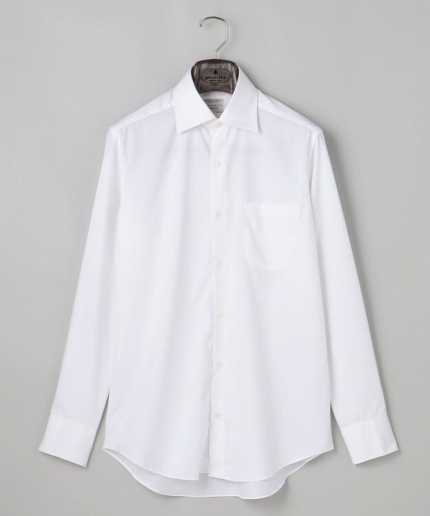 GOTAIRIKU 【形態安定】PREMIUMPLEATS_セミワイドカラー _織柄_通年ドレスシャツ(25年モデル) ホワイト系(折柄/ヘリンボーン)