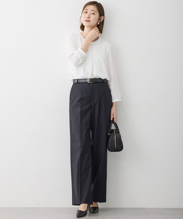 23区 L 【洗える】シルキーデシン バーアクセント ブラウス ホワイト系