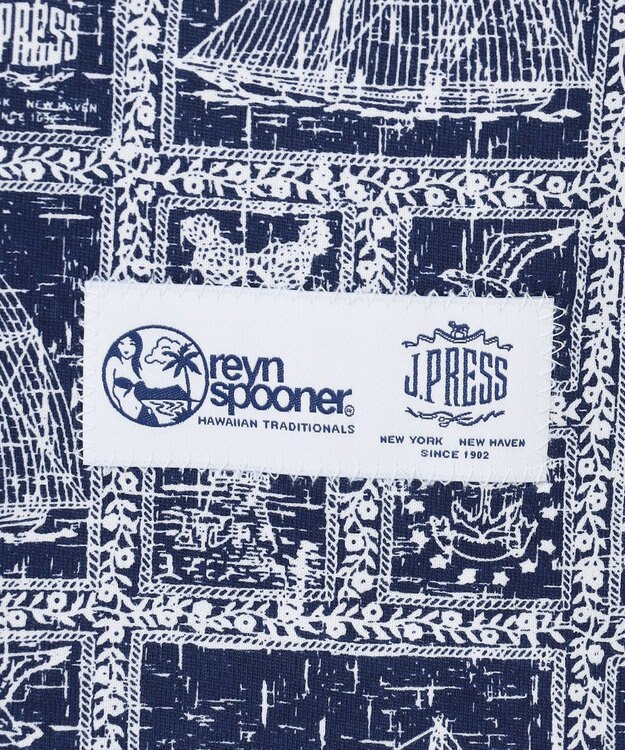 J.PRESS MEN Reyn spooner×J.PRESS 総柄クルーネック ポケットTシャツ ネイビー系5