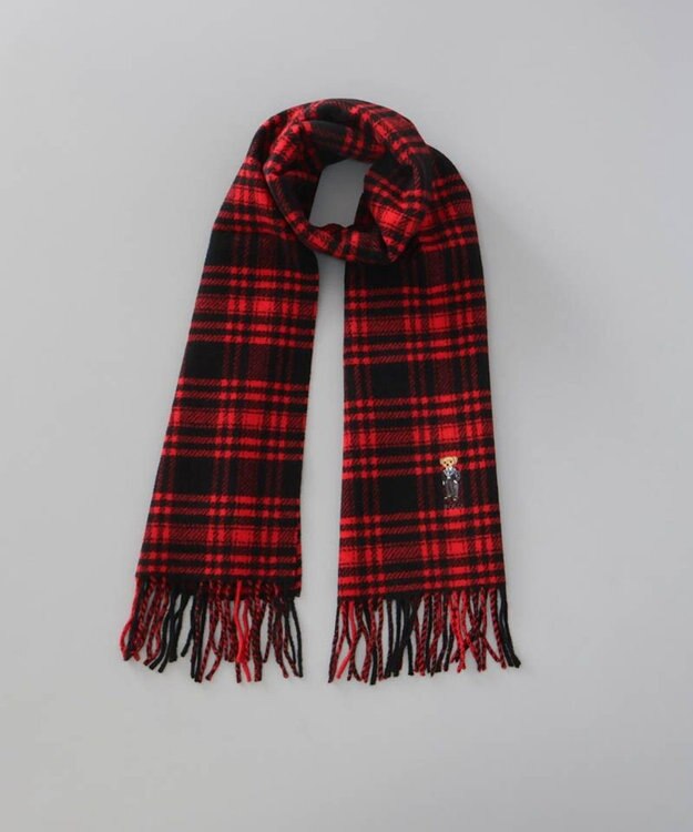 AURORA 【 POLO RALPH LAUREN（ポロ ラルフ ローレン） 】 Polo ベア　フリンジ　ウールスカーフ レッド