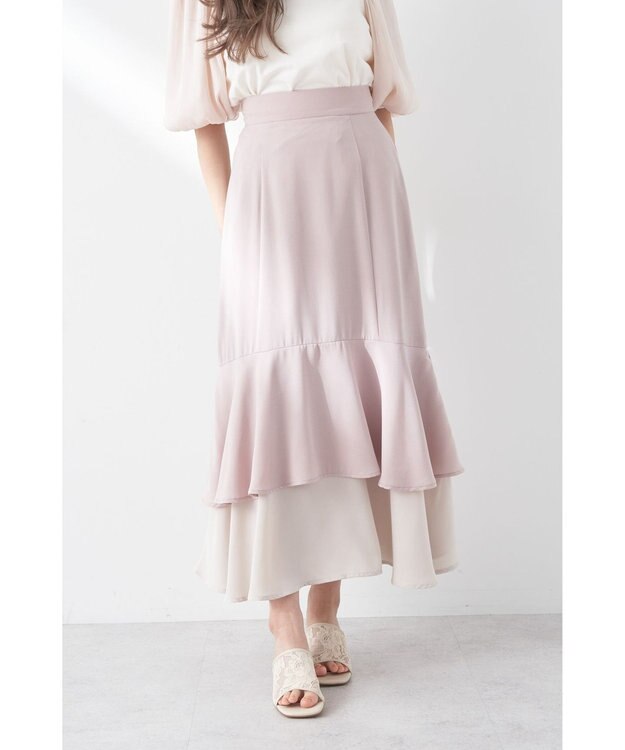 earth music&ecology バイカラーラッフルヘムスカート Pink Beige