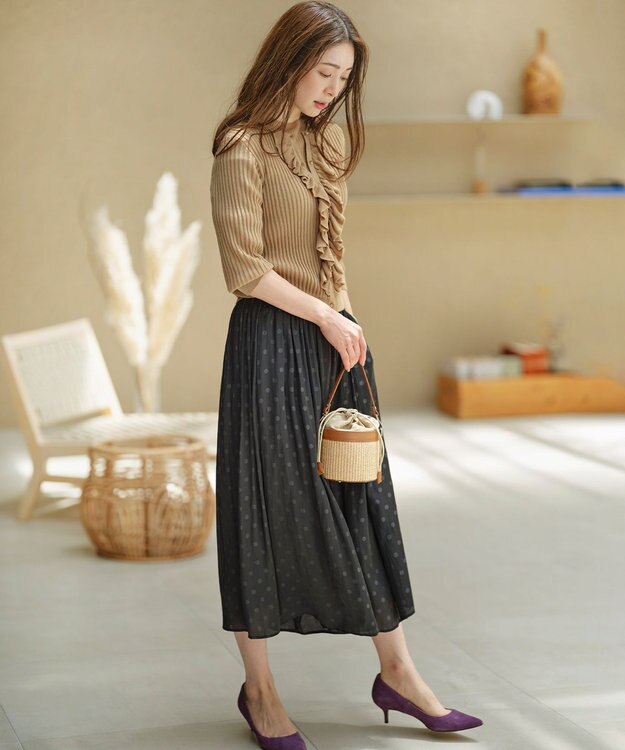 組曲 シアーニット フリルカーディガン ベージュ系