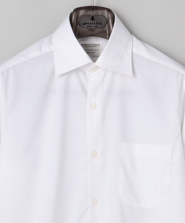 GOTAIRIKU 【形態安定】PREMIUMPLEATS_セミワイドカラー _織柄_通年ドレスシャツ(25年モデル) ホワイト系(折柄/ヘリンボーン)